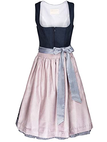 Krüger Dirndl Thesea Damen blau | Wildleder-Optik schlicht elegant | Mididirndl 70cm Länge dunkelblau Gr 50 von Krüger