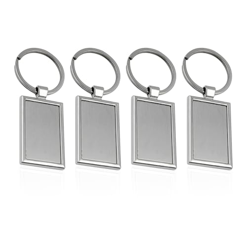 KRYMSON 4 Stück Schlüsselanhänger Aus Massivem Metall, Rechteckige Schlüsselanhänger, Auto-Schlüsselanhänger, Schöne Und Langlebige Schlüsselanhänger, Massive Metallanhänger, Leere Anhänger von KRYMSON