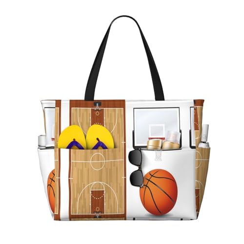 KSEFXXPKA Basketballplatz-Rückwanddruck, großes Fassungsvermögen, Strand-Reisetasche, Tragetasche, Schultertasche, Schultertasche, für Fitnessstudio, Reisen, Basketballplatz-Rückwand, Einheitsgröße von KSEFXXPKA