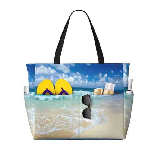 KSEFXXPKA Cartoon-Dinosaurier-Bilder, großes Fassungsvermögen, Strand-Reisetasche, Tragetasche, Schultertasche, Schultertasche für Fitnessstudio, Reisen, Serene Coastal, Einheitsgröße von KSEFXXPKA