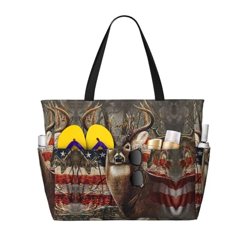 KSEFXXPKA Reisetasche mit Aufschrift "You Make Me Happy Camper", großes Fassungsvermögen, Strand-Reisetasche, Schultertasche, Schultertasche, für Fitnessstudio, Reisen, Americana Flagge Reh, von KSEFXXPKA