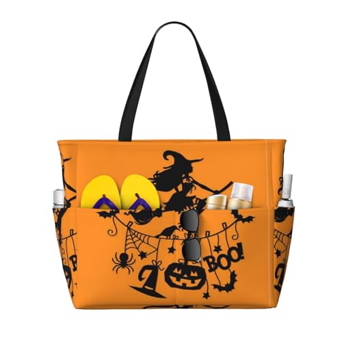 KSEFXXPKA Reisetasche mit Bienen- und Sonnenblumen-Aufdruck, großes Fassungsvermögen, Segeltuch, Tragetasche, Schultertasche für Fitnessstudio, Reisen, Alltag, Halloween Hexe fliegend, Einheitsgröße von KSEFXXPKA