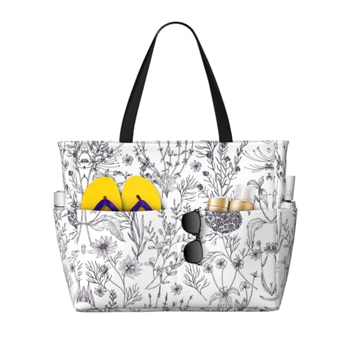 KSEFXXPKA Reisetasche mit Blumen- und Kräuterpflanzen-Druck, großes Fassungsvermögen, Strand-Reisetasche, Schultertasche, Schultertasche, für Fitnessstudio, Reisen, Blühende Kräuter und von KSEFXXPKA