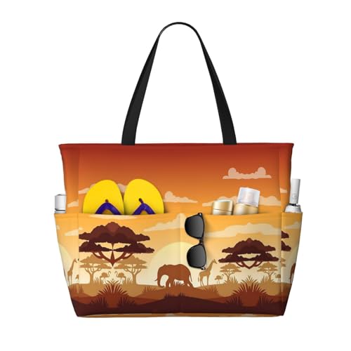 KSEFXXPKA Reisetasche mit Blumen- und Kräuterpflanzen-Druck, großes Fassungsvermögen, Strand-Reisetasche, Schultertasche, Schultertasche, für Fitnessstudio, Reisen, Elefant und Giraffe im von KSEFXXPKA