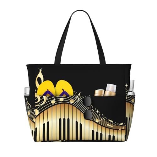 KSEFXXPKA Reisetasche mit Musiknoten-Druck, großes Fassungsvermögen, Strandtasche, Tragetasche, Schultertasche, Schultertasche, für Fitnessstudio, Reisen, Alltag, Novel Music Note, Einheitsgröße von KSEFXXPKA