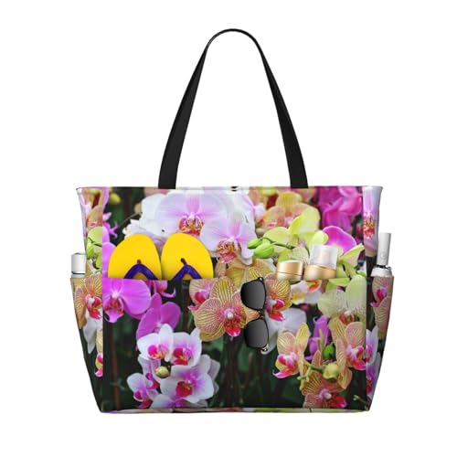 KSEFXXPKA Reisetasche mit Pinguin-Druck, große Kapazität, Strandtasche, Tragetasche, Schultertasche, für Fitnessstudio, Reisen, Orchideen, Einheitsgröße von KSEFXXPKA