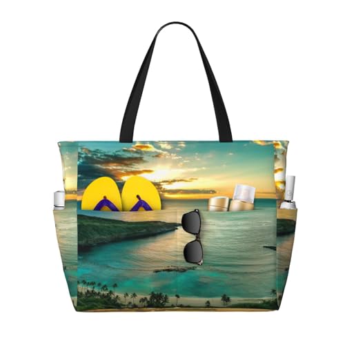 KSEFXXPKA Reisetasche mit Rosen-Totenkopf-Druck, große Kapazität, Strandtasche, Tragetasche, Schultertasche, für Fitnessstudio, Reisen, Sonnenaufgang über Hawaii, Einheitsgröße von KSEFXXPKA