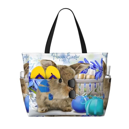 KSEFXXPKA Reisetasche mit Rosen-Totenkopf-Druck, große Kapazität, Strandtasche, Tragetasche, Schultertasche, für Fitnessstudio, Reisen, Süßes Ostereier Hase, Einheitsgröße von KSEFXXPKA