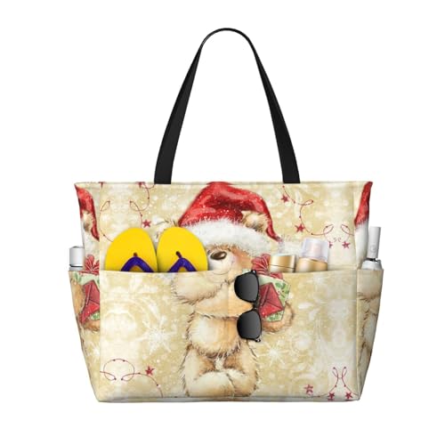 KSEFXXPKA Reisetasche mit Schneemann-Motiv und Sternen- und Schneeblumen-Druck, große Kapazität, Strandtasche, Tragetasche, Schultertasche, Schultertasche, für Fitnessstudio, Reisen, Nikolausmütze von KSEFXXPKA