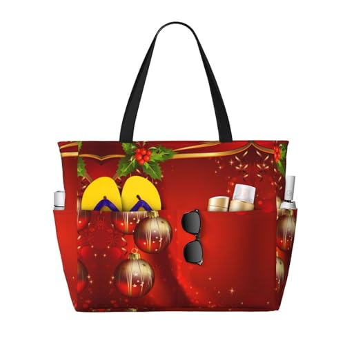 KSEFXXPKA Reisetasche mit Weihnachtsbaum-Motiv, großes Fassungsvermögen, Segeltuch, Tragetasche, Schultertasche, für Fitnessstudio, Reisen, Rote Weihnachts-Laterne, Einheitsgröße von KSEFXXPKA