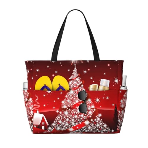 KSEFXXPKA Reisetasche mit Weihnachtsbaum-Motiv, großes Fassungsvermögen, Segeltuch, Tragetasche, Schultertasche, für Fitnessstudio, Reisen, Weihnachtsbaum rot, Einheitsgröße von KSEFXXPKA