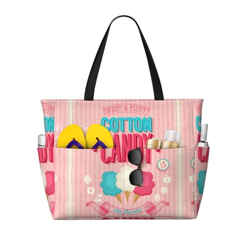 KSEFXXPKA Ringbrot mit Marmeladenaufdruck, großes Fassungsvermögen, Strand-Reisetasche, Tragetasche, Schultertasche, Schultertasche, für Fitnessstudio, Reisen, Alltag, COTTON CANDY, Einheitsgröße von KSEFXXPKA