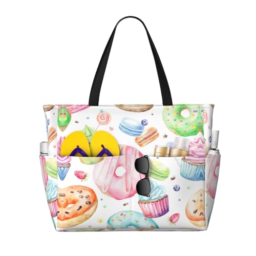 KSEFXXPKA Schultertasche mit Chip-Cookies-Aufdruck, großes Fassungsvermögen, Strand-Reisetasche, Tragetasche, Schultertasche, für Fitnessstudio, Reisen, Cupcakes Donuts Muffins Zucker, Einheitsgröße von KSEFXXPKA