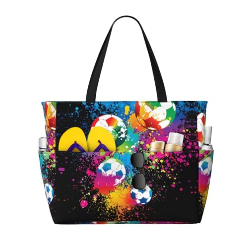 KSEFXXPKA Strand-Reisetasche, Motiv: Herbst-Sonnenblumen, Kürbisse, große Kapazität, Schultertasche, Schultertasche, für Fitnessstudio, Reisen, Farbenfroher Fußball, Einheitsgröße von KSEFXXPKA