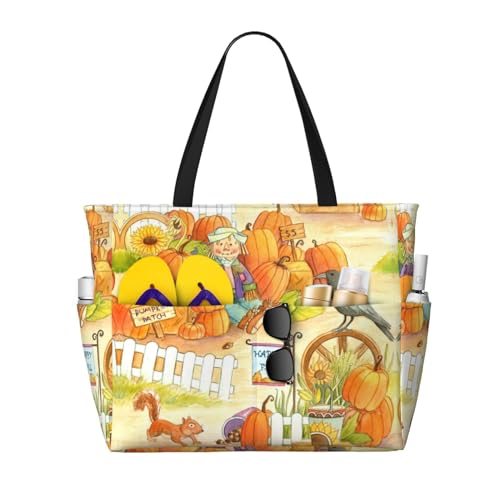 KSEFXXPKA Strand-Reisetasche, Motiv: Herbst-Sonnenblumen, Kürbisse, große Kapazität, Schultertasche, Schultertasche, für Fitnessstudio, Reisen, Herbst-Sonnenblumenkürbisse., Einheitsgröße von KSEFXXPKA