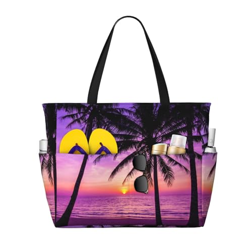 KSEFXXPKA Strand-Reisetasche, Motiv: Herbst-Sonnenblumen, Kürbisse, große Kapazität, Schultertasche, Schultertasche, für Fitnessstudio, Reisen, Palmen bei Sonnenuntergang, Einheitsgröße von KSEFXXPKA