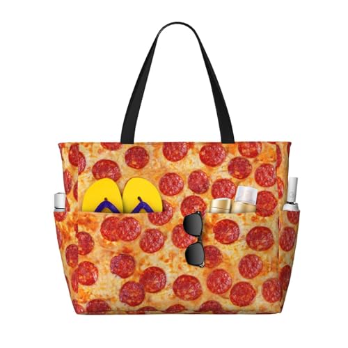 KSEFXXPKA Strand-Reisetasche, Schultertasche, Motiv: Paris-Turm mit rotem Regenschirm, großes Fassungsvermögen, für Fitnessstudio, Reisen, 3D Pizza Pepperoni, Einheitsgröße von KSEFXXPKA