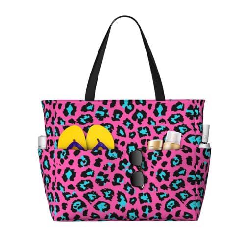 KSEFXXPKA Strand-Reisetasche, Schultertasche, Motiv: Paris-Turm mit rotem Regenschirm, großes Fassungsvermögen, für Fitnessstudio, Reisen, Niedlicher Leopard1, Einheitsgröße von KSEFXXPKA