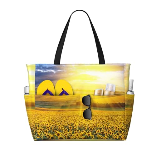 KSEFXXPKA Strand-Reisetasche, Schultertasche mit goldenem Sonnenblumendruck, großes Fassungsvermögen, für Fitnessstudio, Reisen von KSEFXXPKA