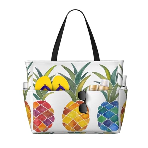 KSEFXXPKA Strand-Reisetasche mit Hunde-Aufdruck, große Kapazität, Tragetasche, Schultertasche, für Fitnessstudio, Reisen, Bunte Ananas, Einheitsgröße von KSEFXXPKA