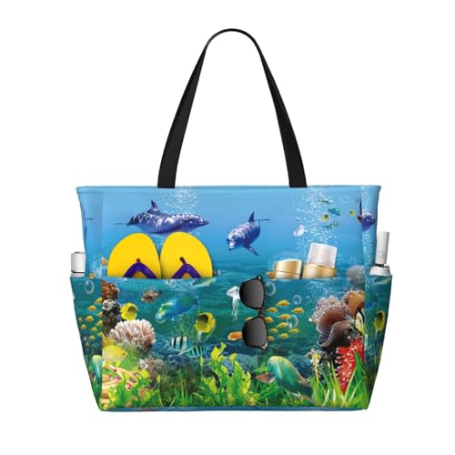 KSEFXXPKA Strand-Reisetasche mit Sonnenblumen-Druck, große Kapazität, Schultertasche, Schultertasche, für Fitnessstudio, Reisen, Farbige Unterwasserwelt, Einheitsgröße von KSEFXXPKA