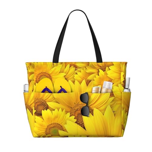 KSEFXXPKA Strand-Reisetasche mit Sonnenblumen-Druck, große Kapazität, Schultertasche, Schultertasche, für Fitnessstudio, Reisen, Sonnenblumen, Einheitsgröße von KSEFXXPKA