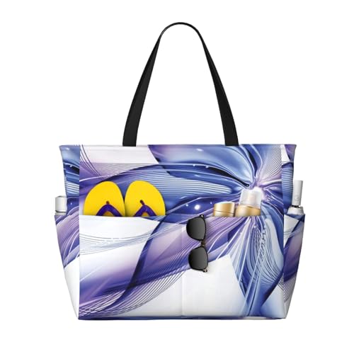 KSEFXXPKA Strand-Reisetasche mit abstraktem Blumendruck, Segeltuch, für Fitnessstudio, Reisen, Alltag, Blau, Blaue, abstrakte Blumen., Einheitsgröße von KSEFXXPKA