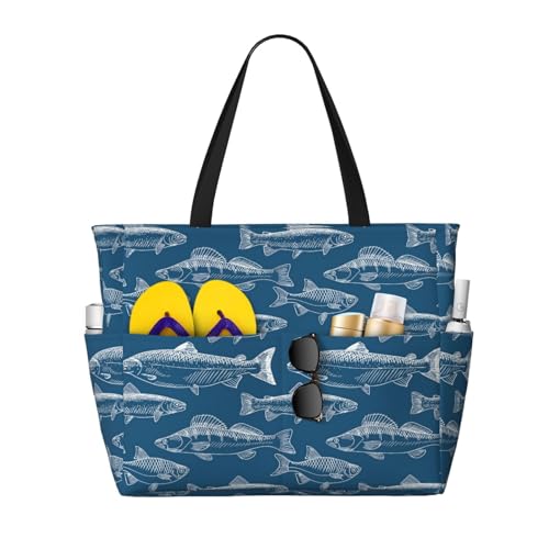 KSEFXXPKA Strand-Reisetasche mit abstraktem Blumendruck, Segeltuch, für Fitnessstudio, Reisen, Alltag, Blau, Meeresfische, Einheitsgröße von KSEFXXPKA