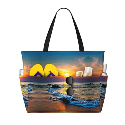 KSEFXXPKA Strand-Reisetasche mit ruhigem Wasserdruck, große Kapazität, Schultertasche, Schultertasche, für Fitnessstudio, Reisen, Strand und Sonnenuntergang, Einheitsgröße von KSEFXXPKA