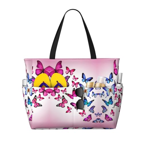 KSEFXXPKA Weiße Schwäne mit rosa Blumen-Baum-Druck, großes Fassungsvermögen, Strand-Reisetasche, Tragetasche, Schultertasche, Schultertasche, für Fitnessstudio, Reisen, Alltag, Farbe: Schmetterling, von KSEFXXPKA