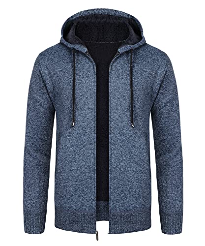 KTWOLEN Herren Strickjacke Cardigan Feinstrick Mit Stehkragen Und Reißverschluss Fleece-gefüttert Wintermantel Sweatjacke Langarm Winterjacke, B-Blau, S von KTWOLEN