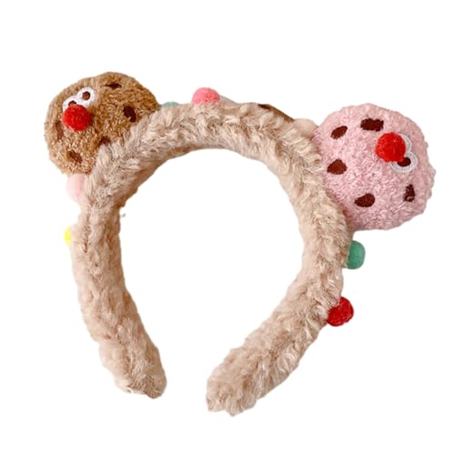 KUAIYIJU 3D-Plüsch-Keks-Puppen-Stirnband für Damen und Mädchen, flauschiges Haar-Accessoire, Cartoon-Haarreifen, Make-up-Kopfschmuck von KUAIYIJU