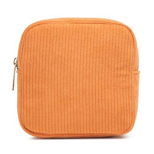 KUAIYIJU Corduroy Makuep-Tasche, kleine Münzbörse, modisch, einfarbig, Reißverschluss, Kosmetik-Aufbewahrung, Organizer, Kulturbeutel für Damen, Farbe: Orange von KUAIYIJU