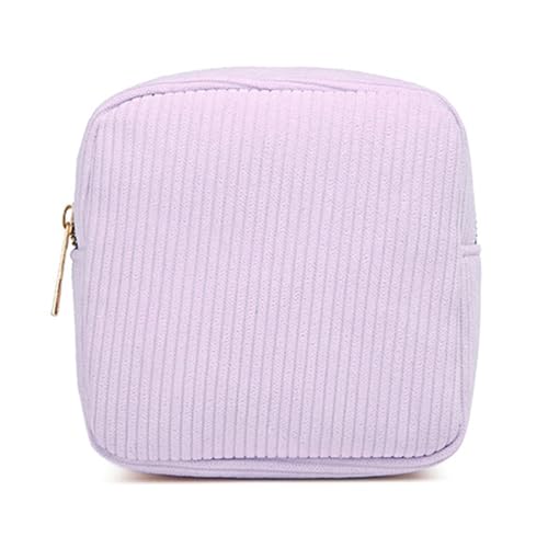 KUAIYIJU Corduroy Makuep-Tasche, kleine Münzbörse, modisch, einfarbig, Reißverschluss, Kosmetik-Aufbewahrung, Organizer, Kulturbeutel für Damen, violett von KUAIYIJU