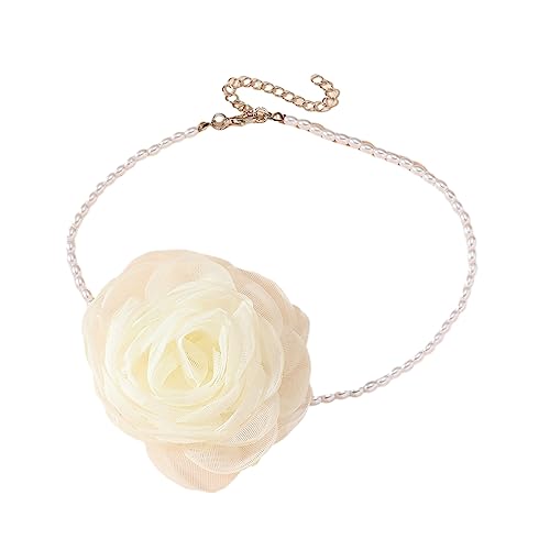 KUAIYIJU Halskette mit einfachen Gaze-Blumen, Perlenkragen, Halskette, Halskette, Hochzeitsparty-Schmuck, Geschenk für Frauen, Teenager, Mädchen, Garn von KUAIYIJU