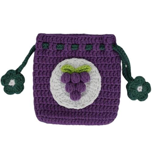 KUAIYIJU Kleine Geldbörse für Kleingeld, gestrickt, handgewebt, Aufbewahrungstasche, schöne Münzbörse, Häkeltasche, Kleingeldtasche für Mädchen und Frauen, grape von KUAIYIJU