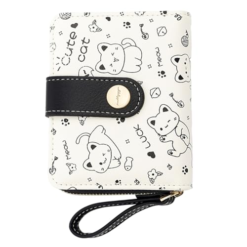 KUAIYIJU Kurze Damen-Geldbörse, kleine Geldbörse, PU-Leder, Münzgeldbörse, niedliche Katzen, Kartenhalter, japanische Reißverschlüsse, Clutch, Schwarz von KUAIYIJU