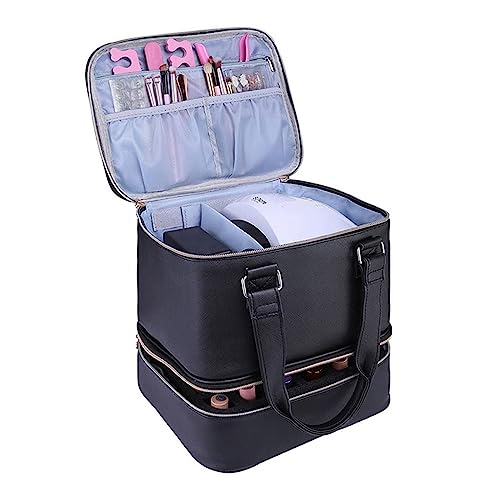 KUAIYIJU PU-Nagellack-Organizer-Tasche, große Kapazität, Nagellack-Aufbewahrungsbox, Organizer, Tragetasche, doppellagige Nagellack-Tasche, Schwarz, Doppelgriff von KUAIYIJU