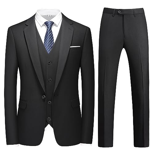 KUDMOL Herren 3-Stücke Anzug Business EIN Knopf Smoking Anzug für Männer Smoking Klassische Blazer Weste Hosen Set(Schwarz,XL) von KUDMOL