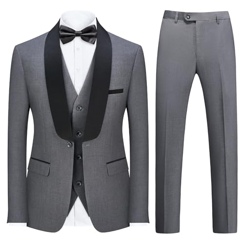 KUDORO Anzüge Herren Anzüge Slim Fit 3 Teilig Hochzeit Herrenanzüge 3-Teilig Eine Knöpfe für Ball Herrenanzug Sakko Weste Hose(Dunkelgrau,XXL) von KUDORO