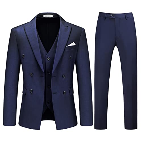 KUDORO Anzüge Herren Slim Fit 3 Teilig Herrenanzüge 3-Teilig Zwei Knöpfe für Hochzeit Sakko Weste Hose Herrenanzug für Business(Marineblau,M) von KUDORO