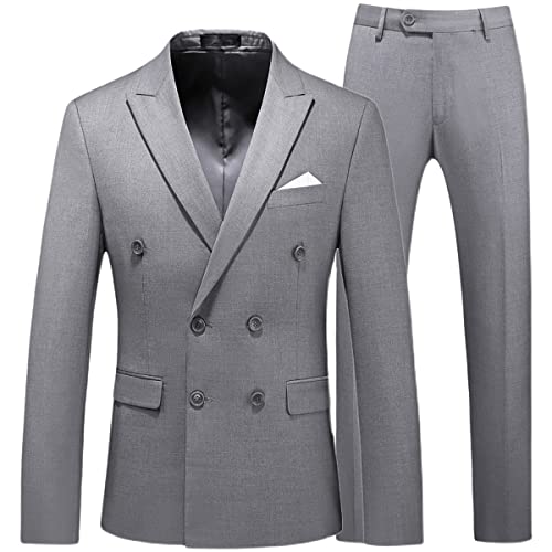 KUDORO Anzug Herren Anzüge Slim Fit 2 Teilig Herrenanzüge Zwei Knöpfe für Hochzeit Business Herrenanzug Sakko Hose(Grau,S) von KUDORO