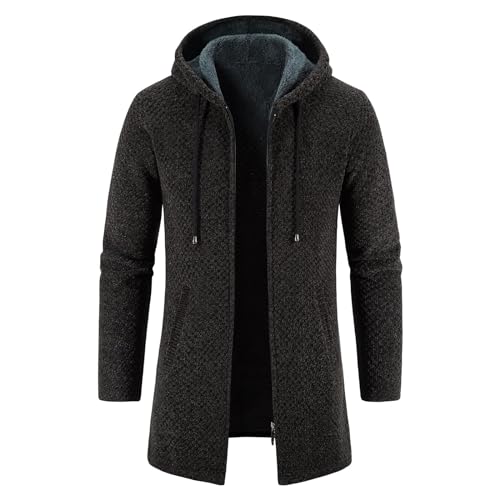 KUDORO Strickjacke Herren Cardigan Lang Trachtenjacke Kapuze mit Kapuze Gestrickt Pullover Hoodie Wintermantel Winterjacke Fleecejacke Sweatjacke Feinstrick(Grün1,S) von KUDORO