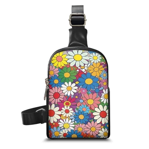 KUIFORTI Bauchtasche für Damen und Mädchen, Mini-Umhängetasche, kleine Schultertasche, modische Hüfttasche, Umhängetasche, Brusttasche, Hippie Daisy, Einheitsgröße von KUIFORTI