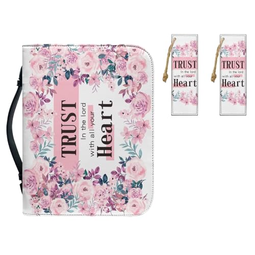 KUIFORTI Bibelhülle für Damen, Blumenmuster, Bibelzubehör, Bibelstudiertasche mit Griff, Reißverschluss, Bibeltasche, Tragetasche, Lesezeichen, 3er-Set, tragbare Bibeltasche, Handtasche, Größe L von KUIFORTI