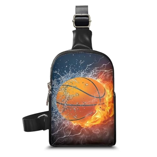 KUIFORTI Brusttaschen für Damen, Umhängetasche, Handtasche, Reisetasche, Umhängetasche, tragbare Bauchtasche, Flamme Basketball, Einheitsgröße von KUIFORTI