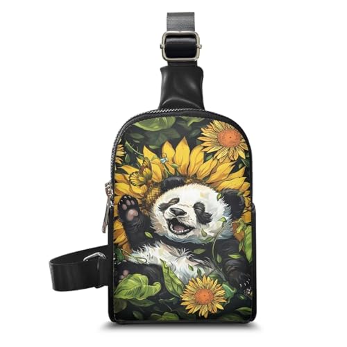 KUIFORTI Brusttaschen für Damen, Umhängetasche, Handtasche, Reisetasche, Umhängetasche, tragbare Bauchtasche, Sonnenblumen-Panda, Einheitsgröße von KUIFORTI