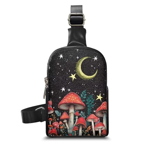 KUIFORTI Brusttaschen für Damen und Mädchen, niedliche Umhängetasche, Brusttasche, Reißverschluss, Mini-Bauchtasche, Mushroom Moon Print, Einheitsgröße von KUIFORTI