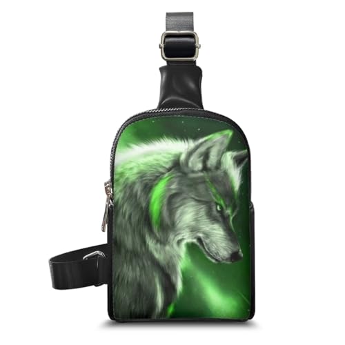 KUIFORTI Crossbody-Brusttaschen für Damen und Mädchen, niedliche Bauchtasche, kleine Schultertasche, Handtasche, Reißverschluss, Geldbörse, Animal Galaxy Wolf, Einheitsgröße von KUIFORTI