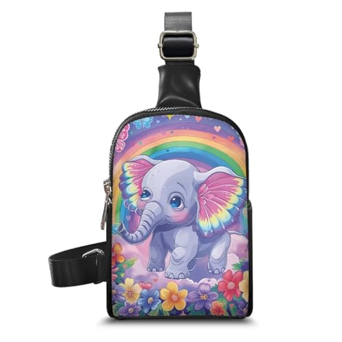 KUIFORTI Crossbody-Brusttaschen für Damen und Mädchen, niedliche Bauchtasche, kleine Schultertasche, Handtasche, Reißverschluss, Geldbörse, Cartoon Elefant, Einheitsgröße, Taschen-Organizer von KUIFORTI